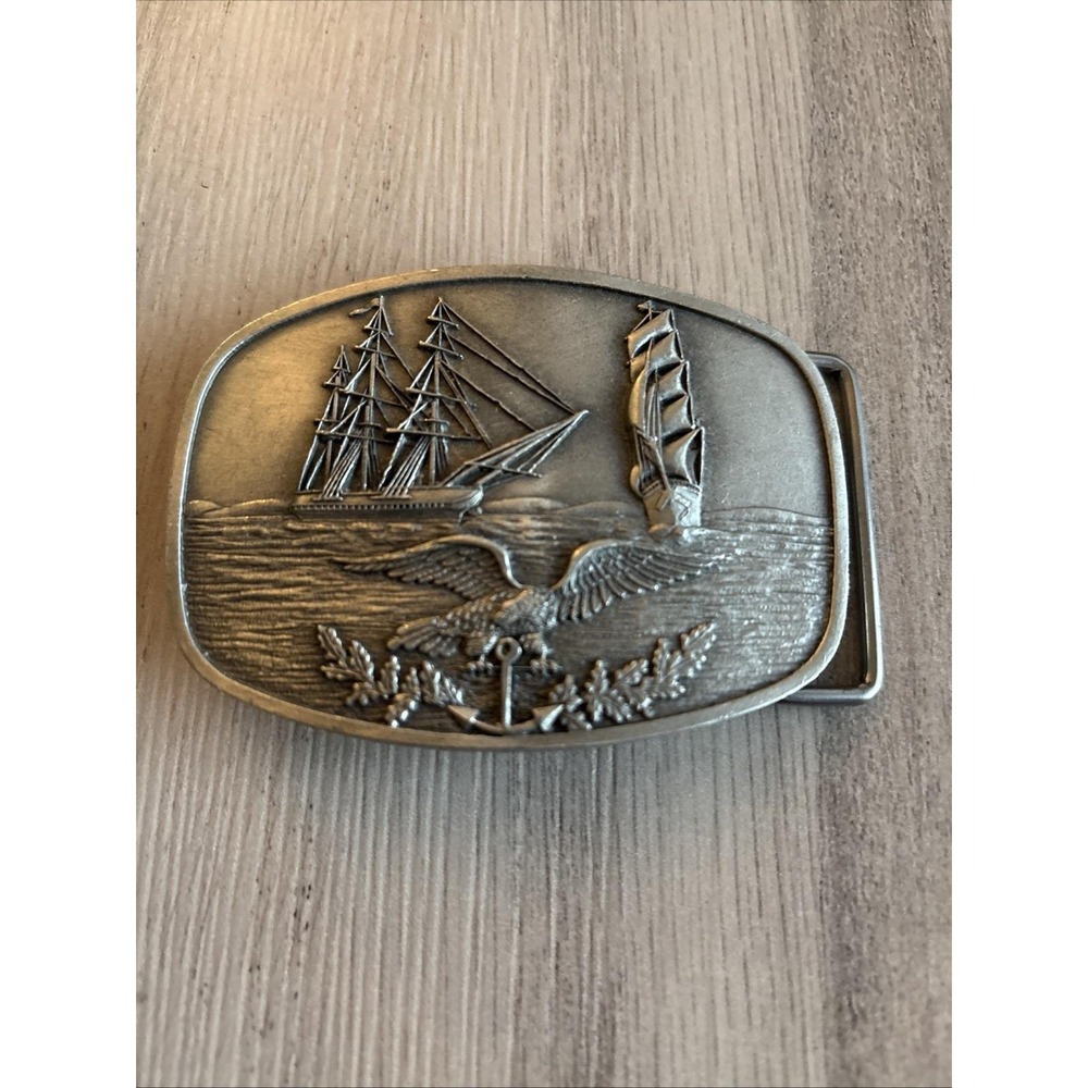 Vintage USS Constitution & USG Double Eagle Belt Buckle‎ - Pewter 1977